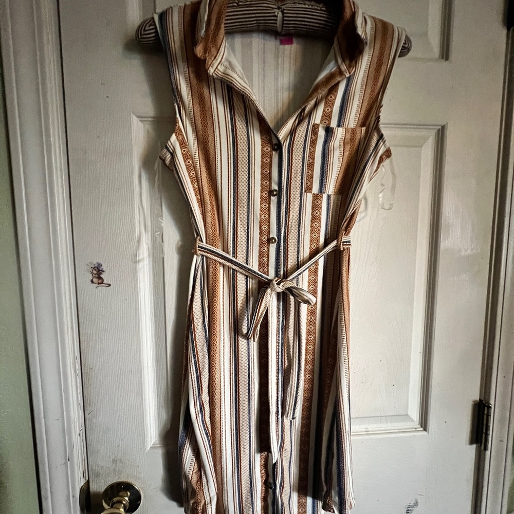 Striped Sleeveless Button-Down Dress